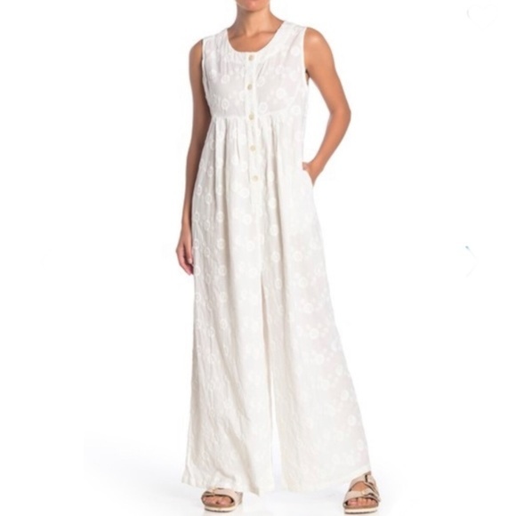 Free People Flower Embroidered Wide Leg Jumpsuit S - Picture 1 of 4